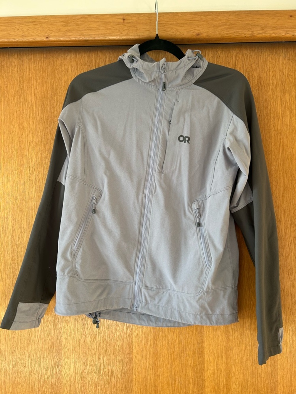 Outdoor Research Two-Tone Light Gray and Charcoal Hooded Jacket
